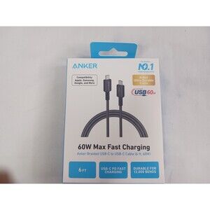 Anker 6' 60W Braided USB-C to USB-C Max Fast Charging Cable - White